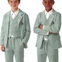 Retro Linen Boys Suit Slim Fit 5 Piece Sets Kids Wedding Outfit Linen Suits Casual Drawstring Tuxedo Set for Boy (S)