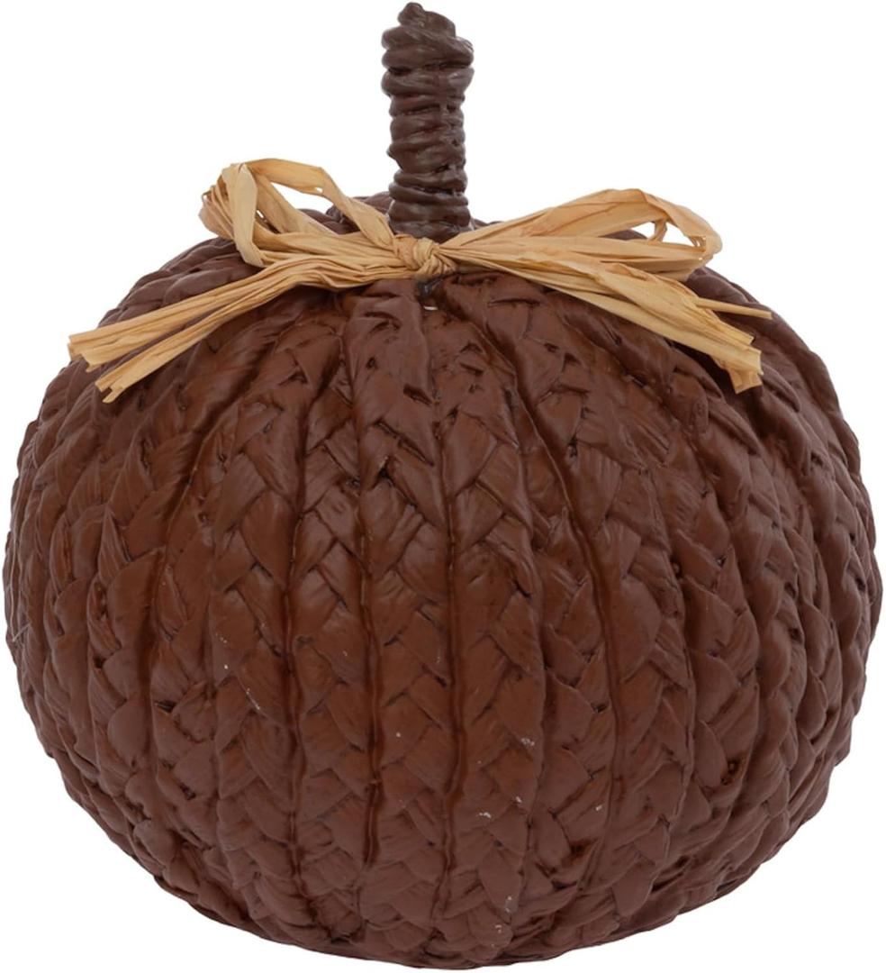 Boston International Woven Pumpkin Tabletop Mantel Shelf Fall Autumn Thanksgiving Halloween Decorations for Home, Small, Brown