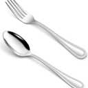 HaWare 24-Piece Forks and Spoons Silverware set, Stainless Steel Flatware with Pearled Edge for Home/Kitchen, Include 12 Dinner Forks(7.9in) and 12 Dinner Spoons(7.9in), Dishwasher Safe