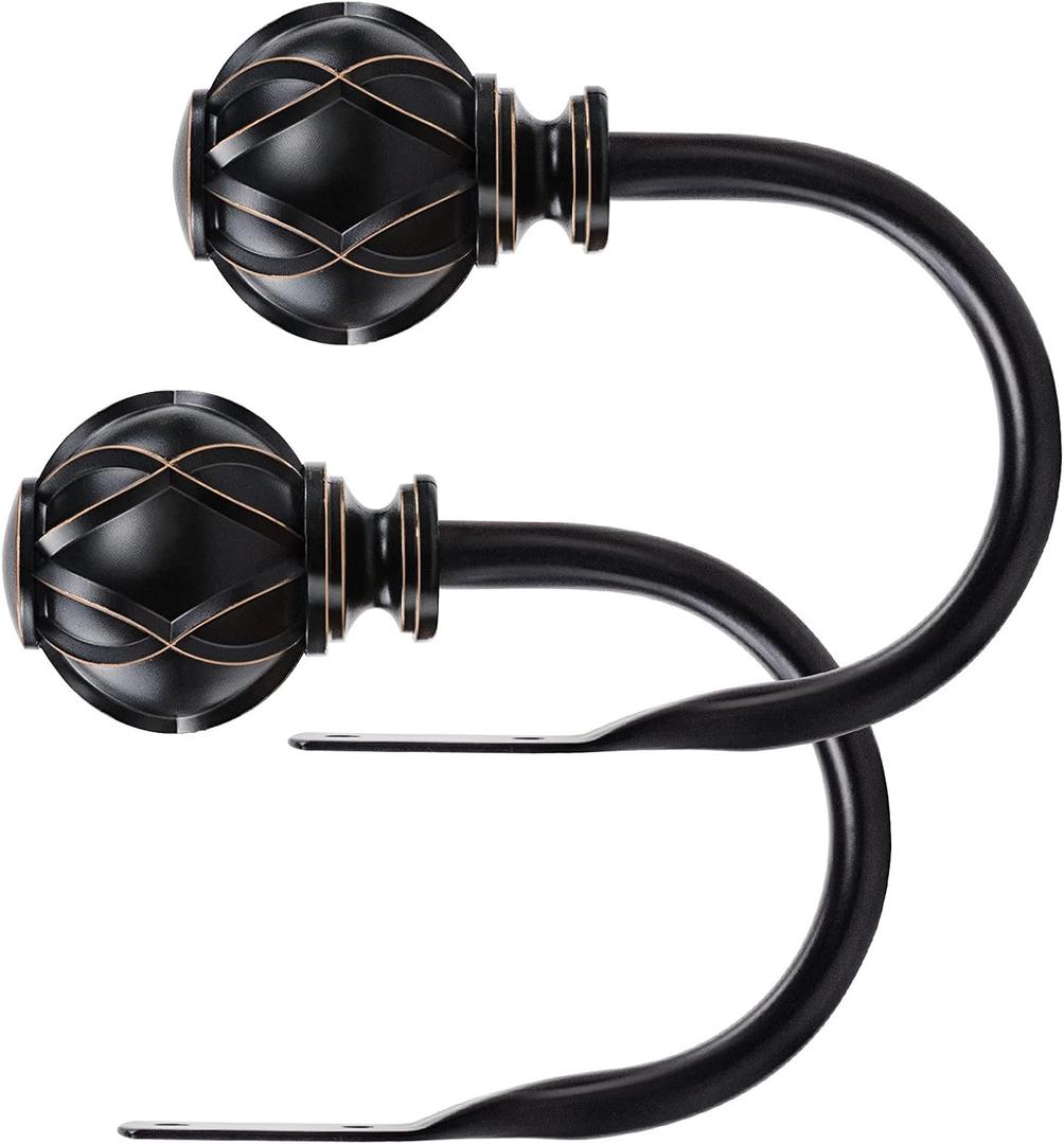 KAMANINA Decorative Curtain Drapery Holdbacks, Curtain Tiebacks Hooks with Screws Wall Mounted, Netted Texture Finials for Drapes Window Home Decoration, Black (1 Pair/2 Pack), Small