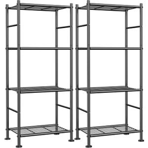 2-Pack 4-Tier Metal Storage Shelves, 18.4"x12.6"44.1", Black, 18.1W x 12.3D x 44.1H