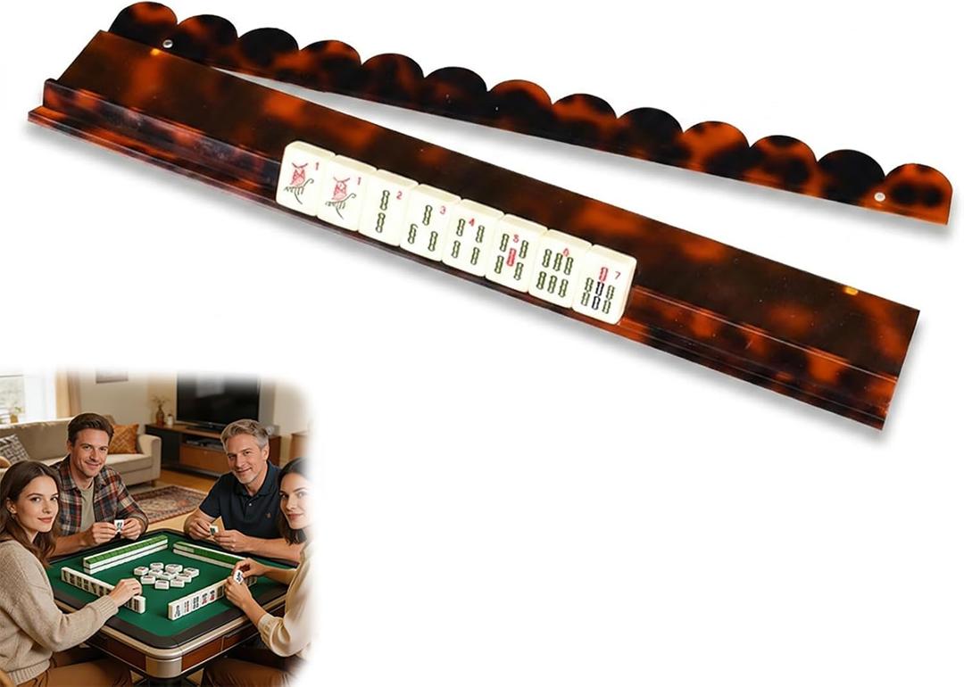 Mahjong Racks for American Mahjong, 20 in Acrylic Mahjong Tile Holder, Tortoiseshell Magnetic Pusher Rack, 1 Pack, Orange