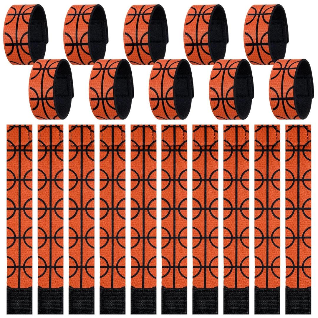 24 Pcs Basketball Sleeve Holders 7.5 Inch Basketball Shirt Sleeve Straps Brown Black Pattern Stitching Sports Shirts Ties for Women Men Teens Sports Activities Accessories Gift