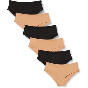 Amazon Essentials Women's Microfiber Underwear (Hipster & Thong, Available in Plus Size), Pack of 6 (Black/Washed Bronze)