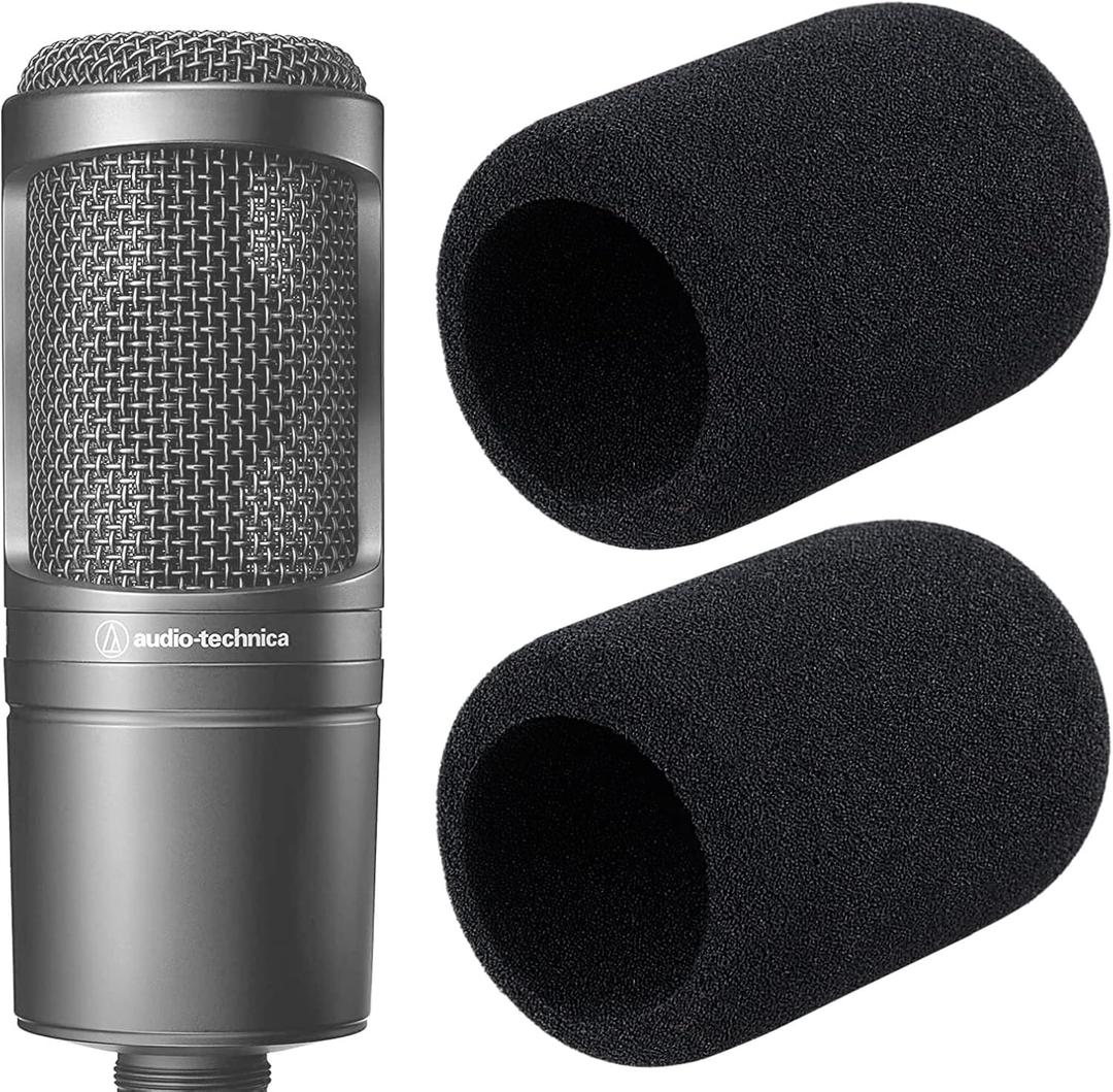 YOUSHARES Audio-Technica AT2020 Pop Filter - 2 PCS AT2020 Microphone Windscreen for Audio Technica AT2020 and AT-2035 AT-2050 ATR2500 ATR2500X AT-4040 Microphones (Black) (2 Pack Foam)