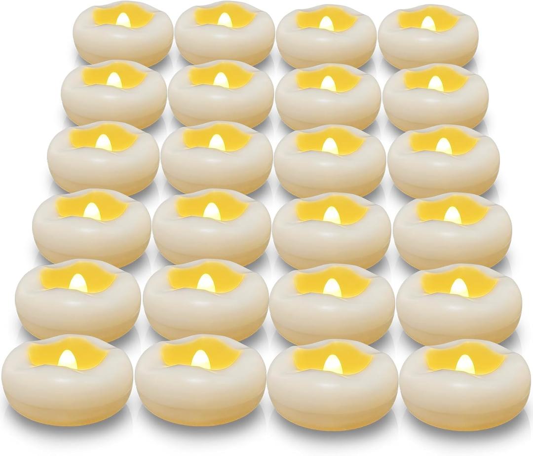 Floating Candles, Water-Activated 2.3" Flameless LED Candle 150+ Hours Waterproof Plastic White Battery Operated Candle for Centerpieces, Cylinder Vases Table Decorations Wedding Pool Party 24 Packs