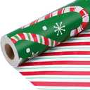 LaRibbons Reversible Green Christmas Wrapping Paper Roll, Classic Candy Cane & Red Striped Gift Wrap for Christmas, Holiday, Winter Party, 17 Inch x 33 Feet