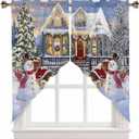 Christmas Swag Curtain Xmas Tree Snowman Valance for Kitchen Window Red Truck Snowy Winter Treatment Topper Curtains Bathroom Living Room 2 Panel, W 28 x L 36