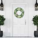 Eucalyptus Wreaths for Front Door, 18Inch Artificial Green Front Door Wreath Spring Summer Porch Decor with Berries for Home Farmhouse Wall Outdoor Decorations.