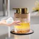 Glass Foam Soap Dispenser for Kitchen & Bathroom - Refillable Lotion Dispenser with Large Gold Pump (Leaf Pattern-Pink)