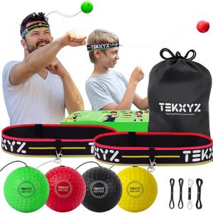 TEKXYZ Boxing Ball Family Pack - 2 Adjustable Headbands + 3 Balls (Novice, Veteran, Boxer)
