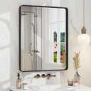 24x30 Inch Black Metal Framed Bathrrom Mirror for Wall, Matte Black Rectabgle Mirror, Rounded Corner, Anti-Rust (Horizontal/Vertical)