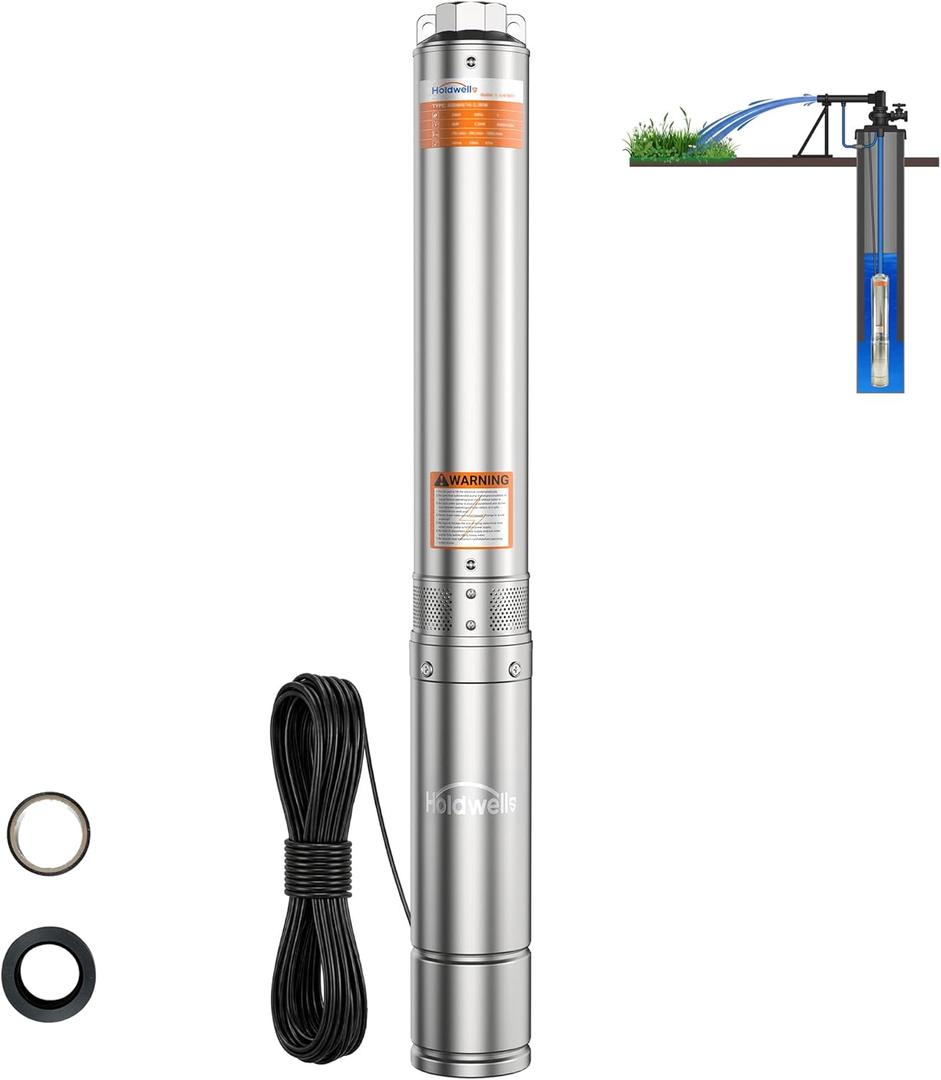 1HP Deep Well Submersible Pump 230V/60Hz, 4 Inch Stainless Steel Water Pump with 33ft Cord, 37GPM Flow 207ft Head, IP68 Waterproof Built-in Controller for Industrial, Irrigation, Home Use
