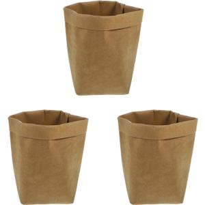 BESTOYARD 3pcs Washable Kraft Paper Bag Organizer, Light Brown Home Office Storage Basket for Plants, Toys, Clothes, Food, and Household Items, Reusable Flowerpot Cover