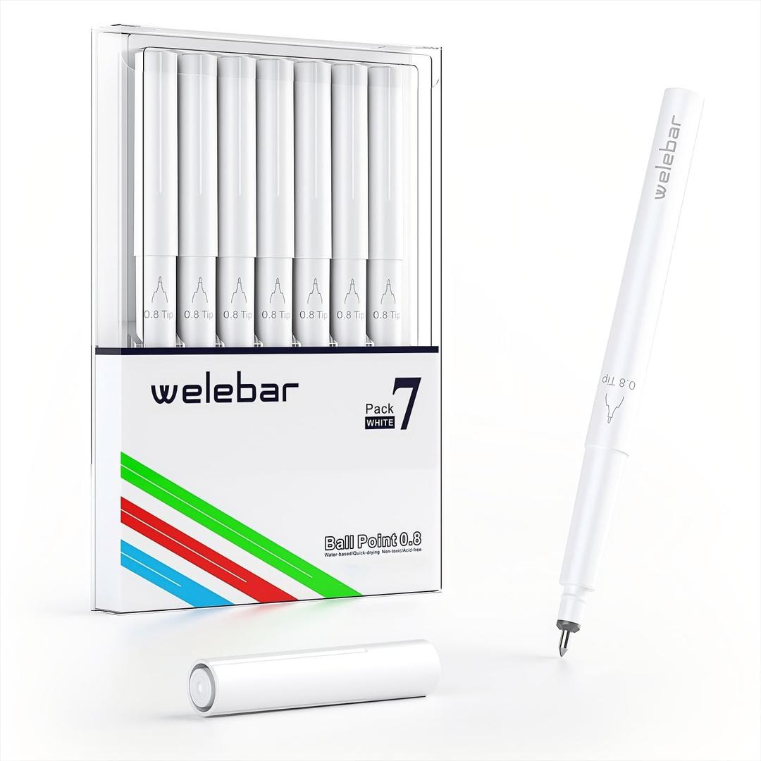 White Ink Gel Pens Compatible with Cricut Maker 3/Maker 4/Maker/Explore 3/Explore 4/Air 2/Air, 7 Pack Medium Point Pens for Drawing, Lettering, Adding Highlights
