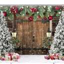 WOLADA Rustic Christmas Backdrop Barn Door Backdrops for Photography Xmas Tree Snow Back Drop 10x8FT 12585