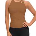 BMJL Womens Workout Tops Built in Bra Tank Top Sleeveless Yoga Gym Clothes (Brown, M)