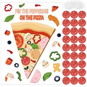 Mooliwe 38 Pcs Pizza Party Games Pin The Pepperoni on The Pizza Game Poster Stickers with Blindfolds Party Favor and Decoration for Boys and Girls Theme Birthday Party School Supplies