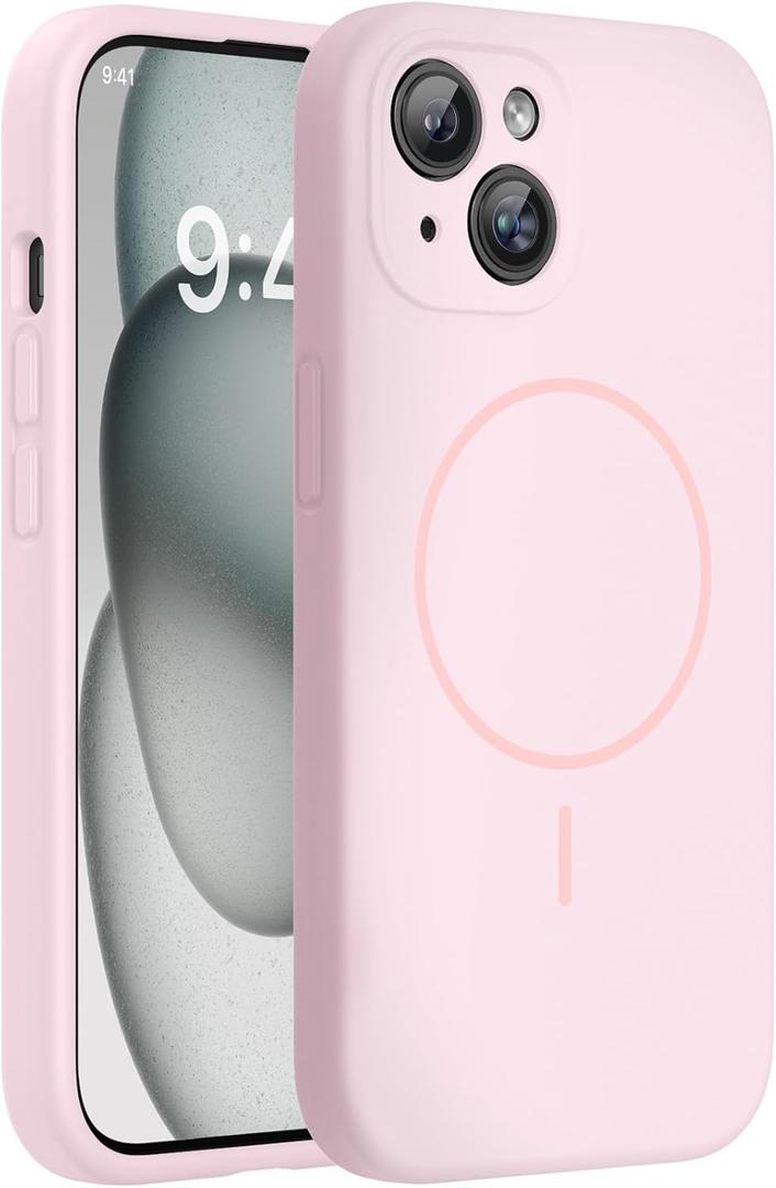 Miracase Compatible with iPhone 15 Case, [Soft Anti-Scratch Microfiber Lining], Liquid Silicone Case Gel Rubber Shockproof Drop Protection Phone Case for iPhone 15, Sand Pink