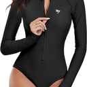 Century Star Long Sleeve Swimsuits for Women Rash Guard UPF 50+ Modest One Piece Surfing Full Coverage Bathing Suit Swimwear (Black, S)