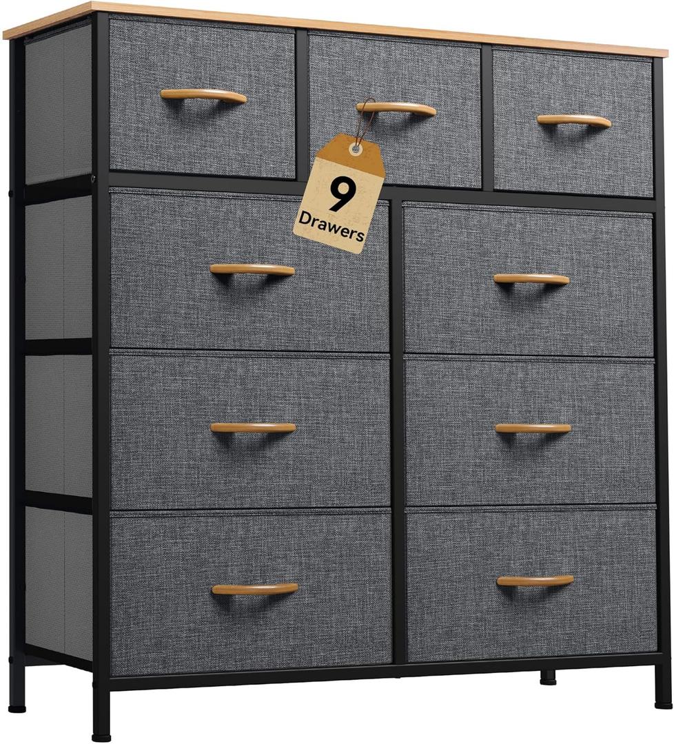DWVO Dresser with 10 Drawers - Fabric Storage Tower, Organizer Unit for Living Room, Hallway - Sturdy Steel Frame, Wooden Top & Easy Pull Fabric Bins