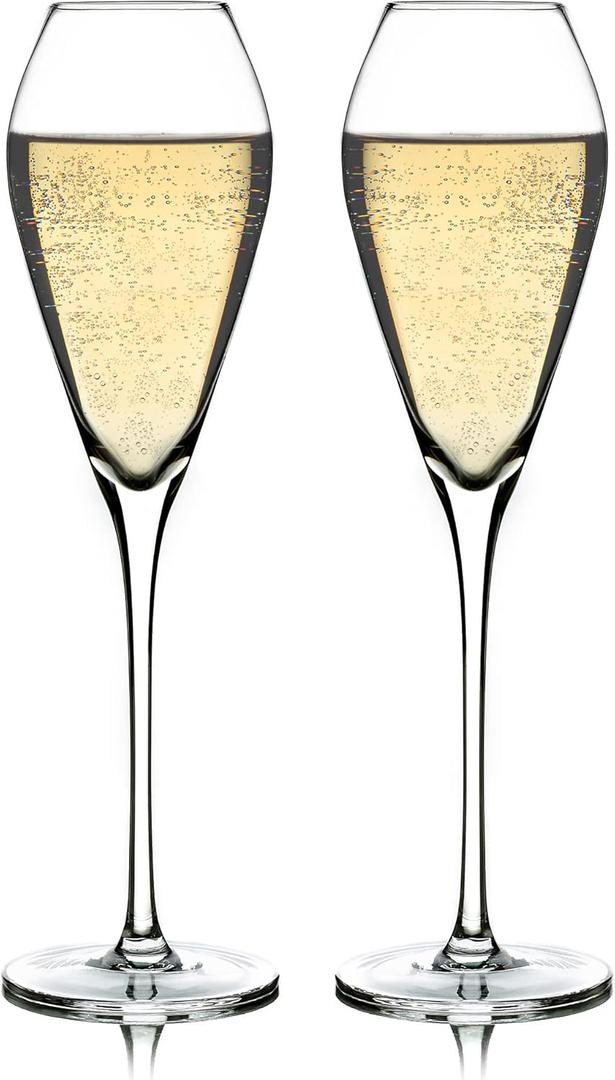 Greenline Glassware Champagne Flutes Glasses - 5.75 oz Wine and Mimosa Glassware Set - Stemmed Drinkware For Weddings Or Modern Bar - Set of 2