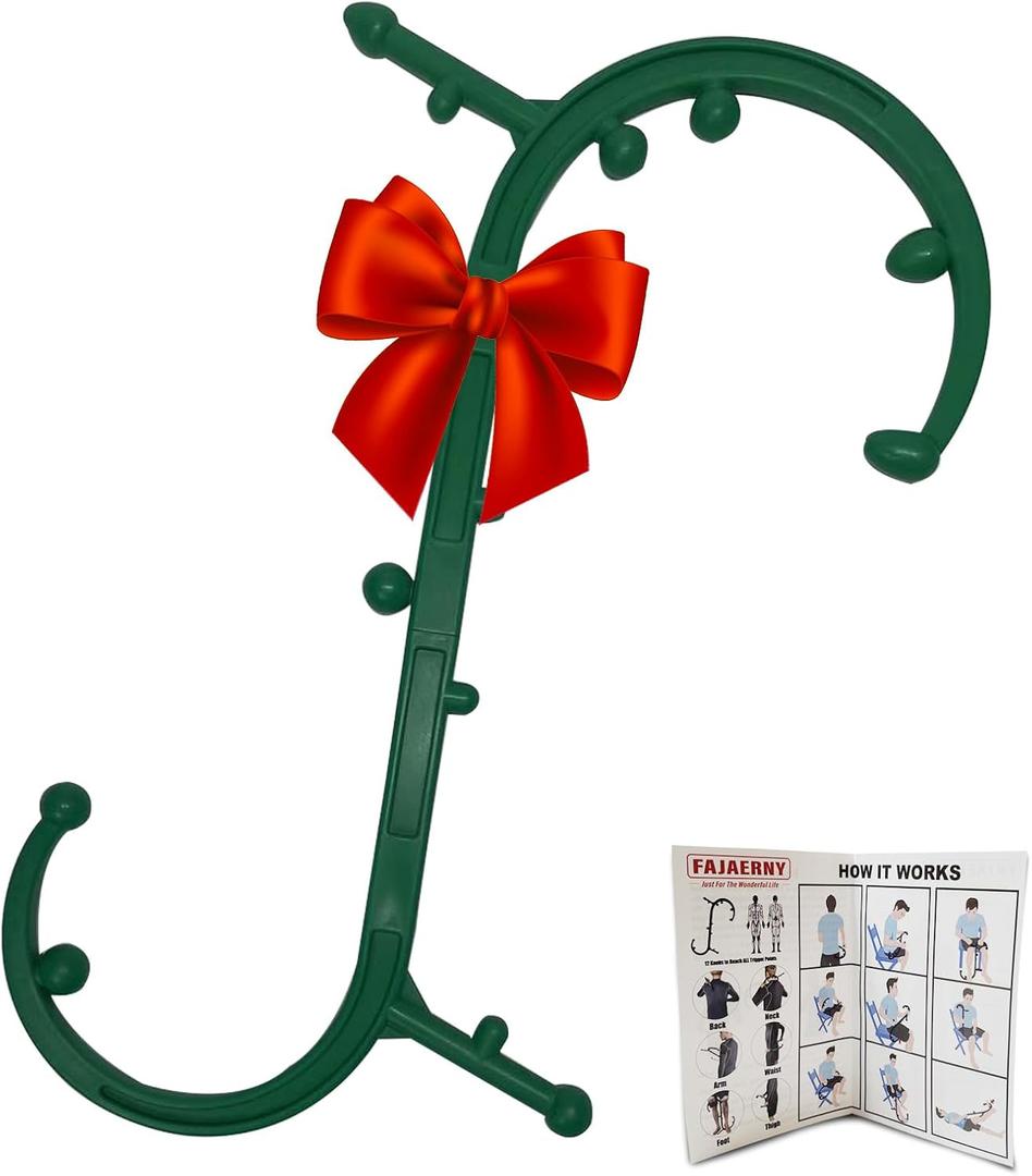 Trigger Point Massager & Back Cane- Deep Tissue Back Massage Tool for Muscle Knot Pain Relief (Back, Neck, Shoulder, Legs & Feet), Handheld Self Massage Cane with S-Shaped Dual-Section Design(Green)