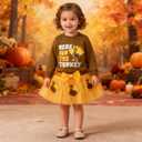 Toddler Girl Thanksgiving Outfit Little Turkey Sweatshirt+Bow Skirt Set Fall Clothes (Brown)