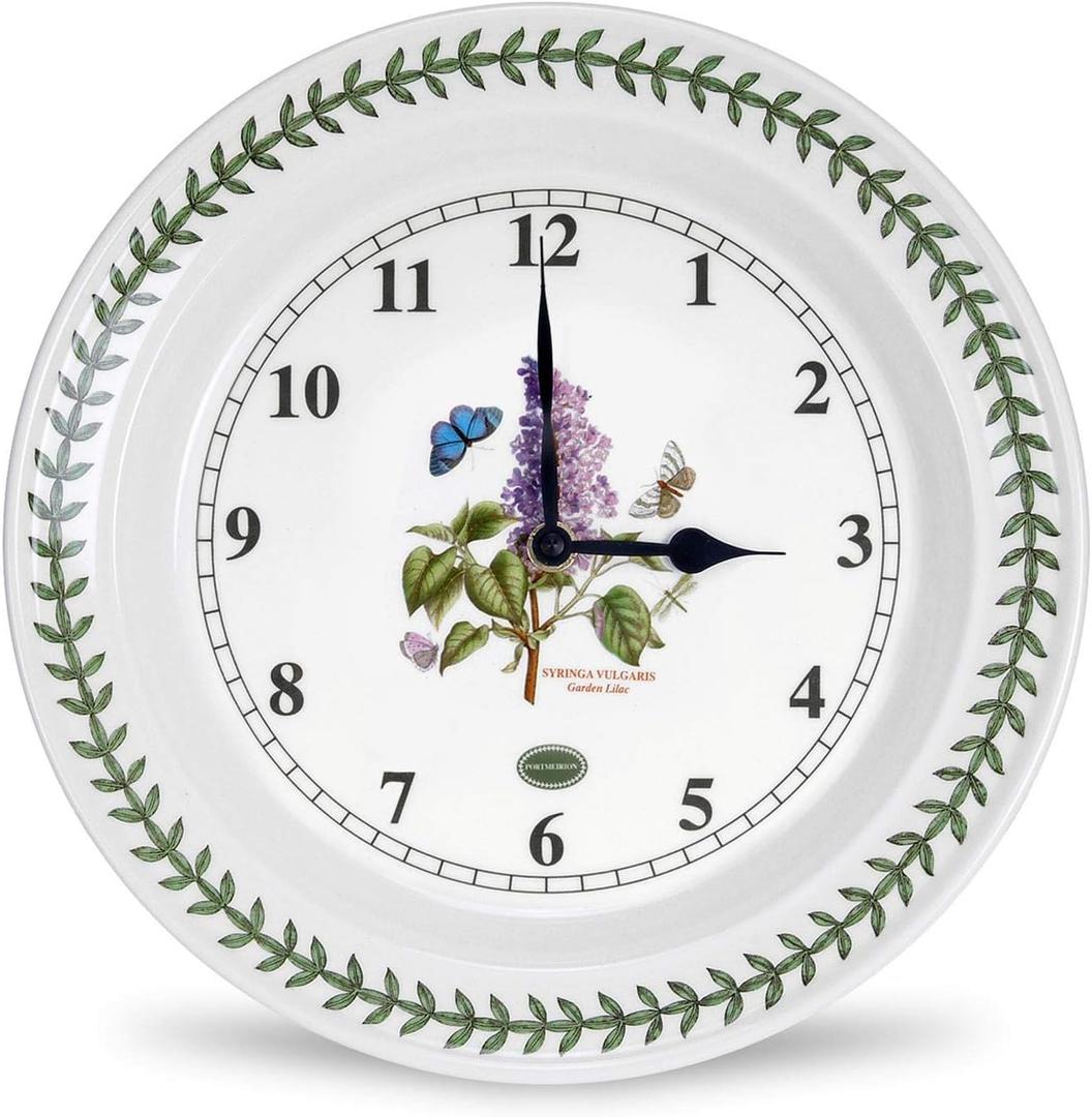 Portmeirion Botanic Garden 10.5-inch Wall Clock, Garden Lilac Motif - Fine Earthenware Silent Wall Clock, Chip-Resistant Glaze, Sophisticated Room & Farmhouse Kitchen Dcor Accent