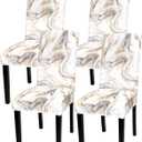 Gibelle Chair Covers for Dining Room Set of 4, Spandex Stretch Dining Room Chair Cover, Removable Washable Kitchen Parsons Chair Covers Seat Slipcovers, Grey Gold Marble