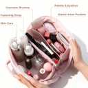Travel Makeup Bag for Women, 2Pcs Large Capacity 180 Lay-Flat Toiletry Organizer with Brush Compartment, Waterproof Quilted Cosmetic Bag with Multiple Pockets for Travel, Vacation, Business Trip