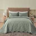 Kingnex Oversized King Bedspreads 128x120 for Extra Wide Tall King or Cal King Bed Ultrasonic Quilted Coverlet Set 3 Piece Include 1 Quilt 2 Pillowcases Sage