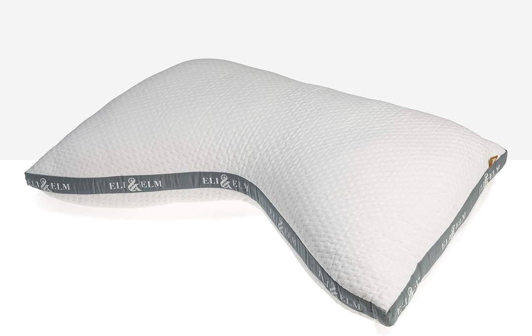 Eli & Elm | Best Ergonomic Side Sleeper Pillow for Neck Pain. Supportive Cooling Latex Fill with Luxury Breathable Cover. U-Shape Contoured Design. Queen Size Bed Pillow - 17" X 29" (White)