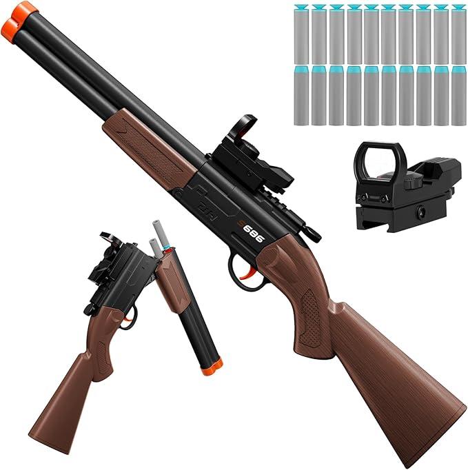 Double Barrel Toy Shotgun  Realistic Foam Blaster with Scope & Soft Bullet Darts, Safe Imitation Shooting Game for Kids Ages 812 Birthday Christmas (Black)