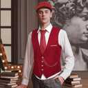 PARTTELY 1920s Mens Costume,Roaring 20s Costumes for Men,1920S Mens Outfit Accessories with Vest Hat Pocket Watch Tie Armband (Red, L)