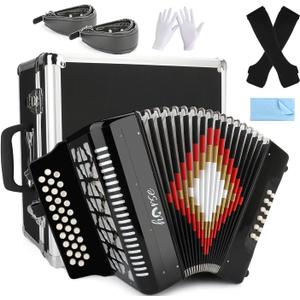 Horse 31 Key Accordion,12 Bass 3-Row G/C/F Diatonic Accordions Instruments for Adults with Thicked Suitcase and Straps, 31 Keys Button Acorden Acordeones Para Adultos For Beginners to Professionals