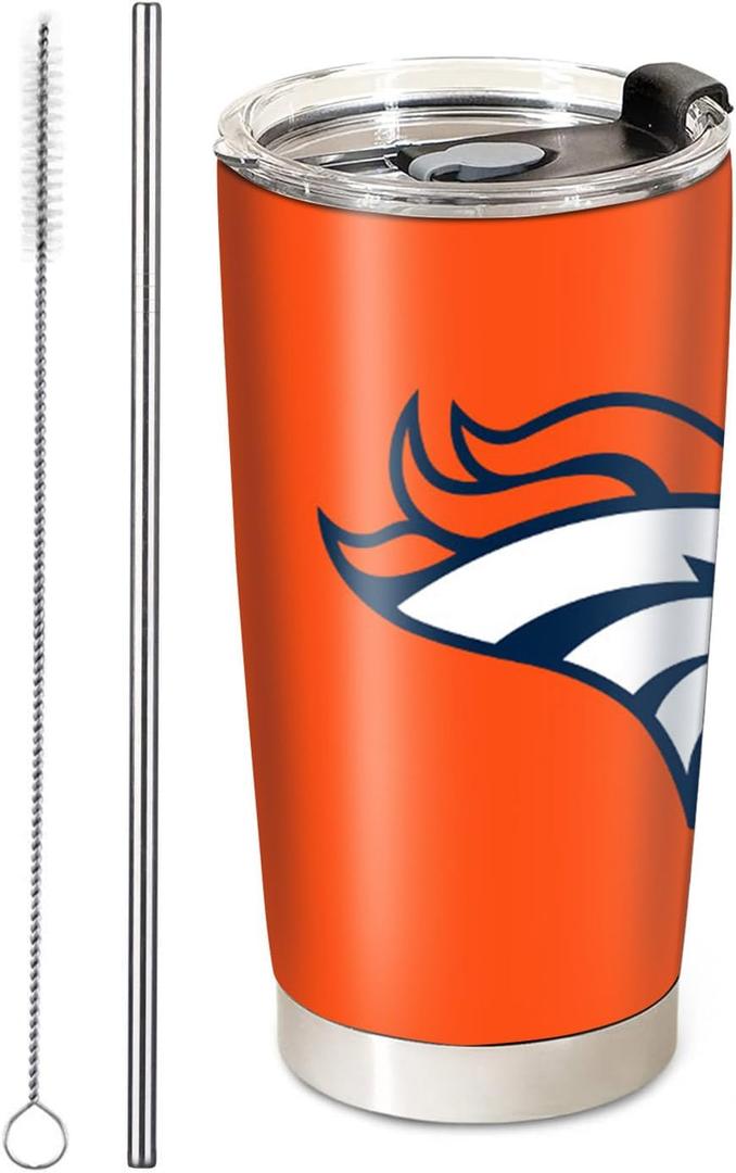 Football Insulated Coffee Tumbler, 20oz Stainless Steel Vacuum Travel Tumbler Cup with Lid and Straw, Coffee Cup Mugs for Denver Cold or Hot Drinks