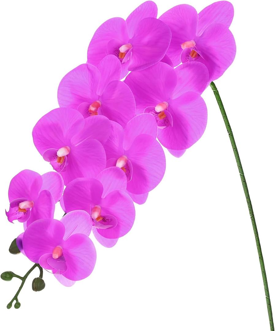 M METERXITY 1-Pack Artificial Orchid Flowers 9 Large Petals 37 Inch Faux Phalaenopsis Silk Bouquets Real Touch Dark Purple Fake Orchids for Home/Wedding/Christmas/Party/Garden Office