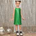 Perfashion Sequin Dress for Girls Sparkly Spaghetti Strap Dress Green Dance Bodycon Metallic Outfit Size 10-12 (Green)