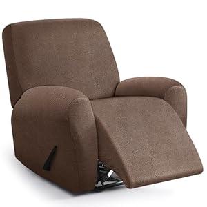 ANARACHON Leather Look Recliner Chair Covers, 4-Pieces Stretch Recliner Cover, Soft Reclining Chair Slipcover, Washable Furniture Protector for Lazy Boy Recliner (1 Seater, Lychee Brown)