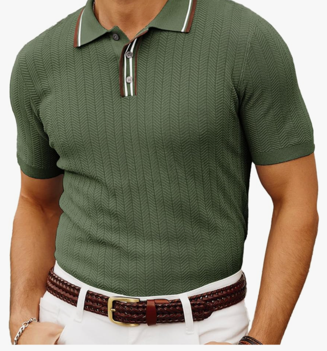 PJ PAUL JONES Mens Knitted Polo Shirts Short Sleeve Textured Pullover Golf Polo T Shirts Size XL