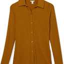 Amazon Essentials womens Wide Rib Long Sleeve Button-up Collared Cardigan (Pants Sold Separately) (XX-Large, Brown)