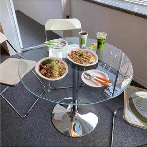 HYYTEIBL 23.4" Round Glass Dining Table, Modern Circular, Sturdy Base and Perfect for 2-4 Seat, Bistro Style for Dining Room, Living Room, Balcony, Cafe