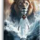 BJYCHG Pictures of Jesus Christ Framed God Lion King Walking on Water Canvas Prints Jesus Christian Painting Religious Artwork Church Office Decor (24L x 16W)
