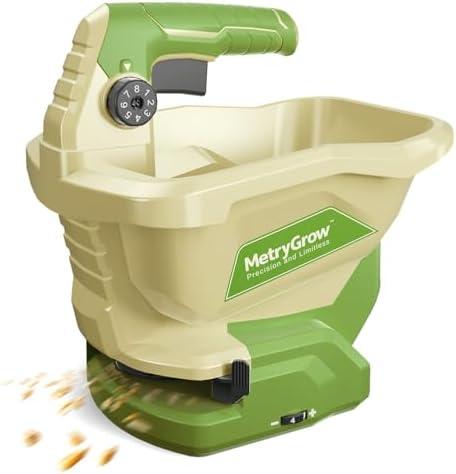 MetryGrow Hand Grass Seed Spreader for Lawns, Fertilizer Broadcast Speader Handheld, Compatible for Makita 18V/21V Li-ion Battery, 3.3 L Capacity, 8-Level
