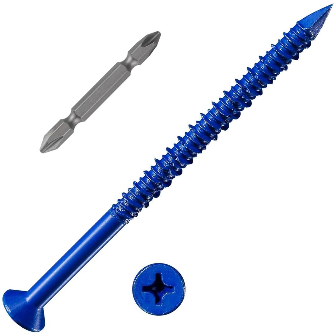 (30pcs) 1/4''x4 Concrete Screw Anchor Blue Flat Head for Anchoring to Masonry, Block or Brick Stucco