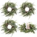 6 PCS Christmas Wreath Candle Rings Mini Wreath Pine Garland Artificial Frosted Cedar and Pine Cone Candle Rings Holder for Christmas Wedding Home Table Centerpiece Door Window Chair Wall (Farmhouse)