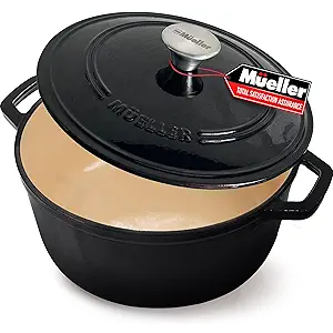 MÜELLERHOME 6 Quart Enameled Cast Iron Pot Dutch Oven, Heavy-Duty Oven-Safe up to 500° F, & Across All Cooktops, Casserole Dishes for Ovens, Bread Pan with Lid and Knob, Cast Iron Cookware, Black