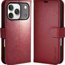 for iPhone 17 Pro Wallet Case, Flip Folio Phone Cover with Card Holder, RFID Blocking, Shockproof Protective Case with Kickstand, Magnetic Closure, PU Leather & TPU, Red