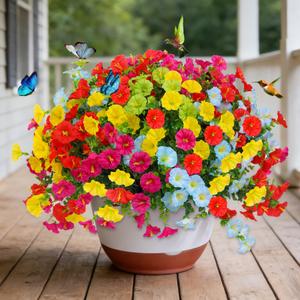Lucky Bird Outdoor Flowers UV Resistant Artificial Plants for Outdoor Decoration,20 Bundles NO Fade Realistic Faux Silk Colorful Morning Glory for Outside Garden Yard Planter Front Porch Decor